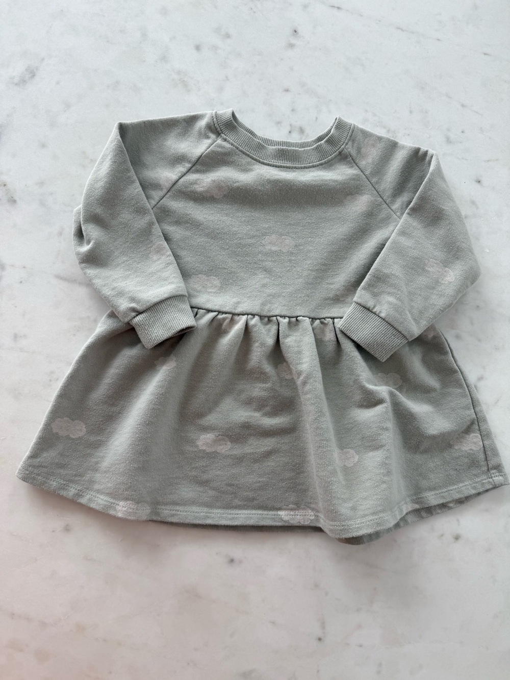 Rylee + Cru Sage Green Long Sleeve Dress with Cloud Print